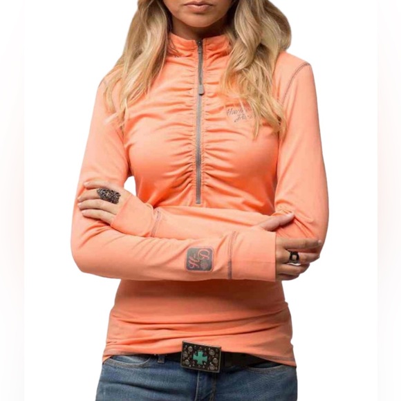 HARLEY DAVIDSON Performance Long Sleeve Half Zip Shirt Top Orange Women's XL - Picture 1 of 16